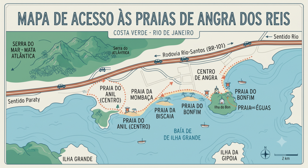mapa de acesso as praias de angrados reis